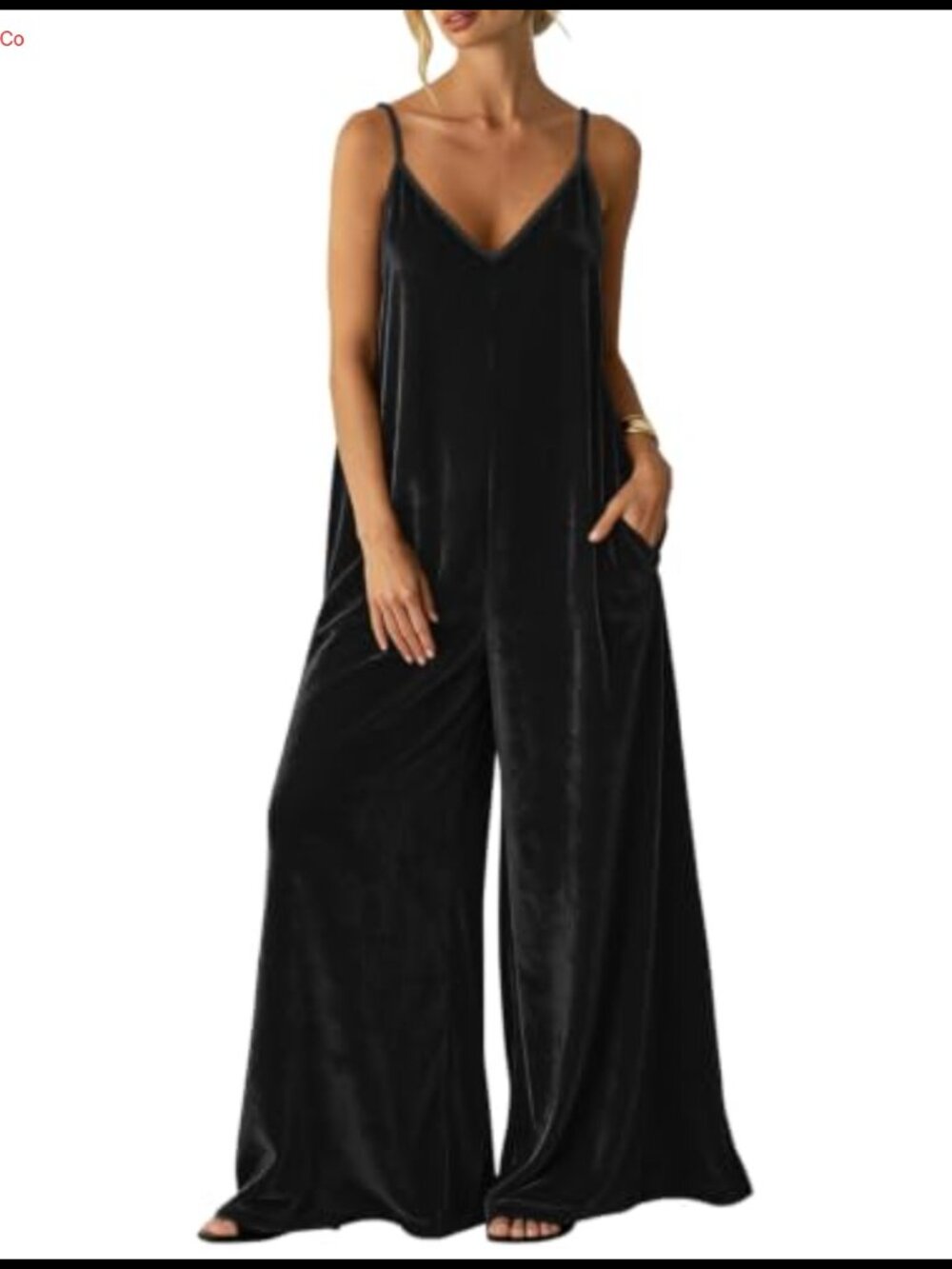 Velvet Wide Leg Jumpsuit Spaghetti Strap V-Neck Romper